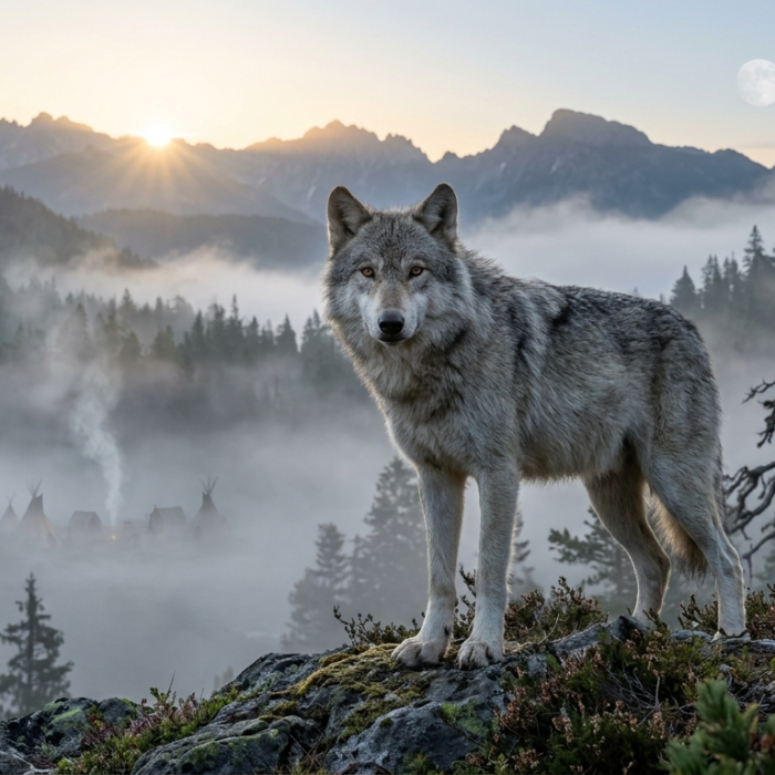 El Hermano de la Niebla: Leyendas y Sabiduría del Lobo Nativo Americano